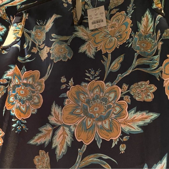 NWT J Crew Small Navy Blue Floral Ruffleneck Sleeveless Blouse - Picture 9 of 10